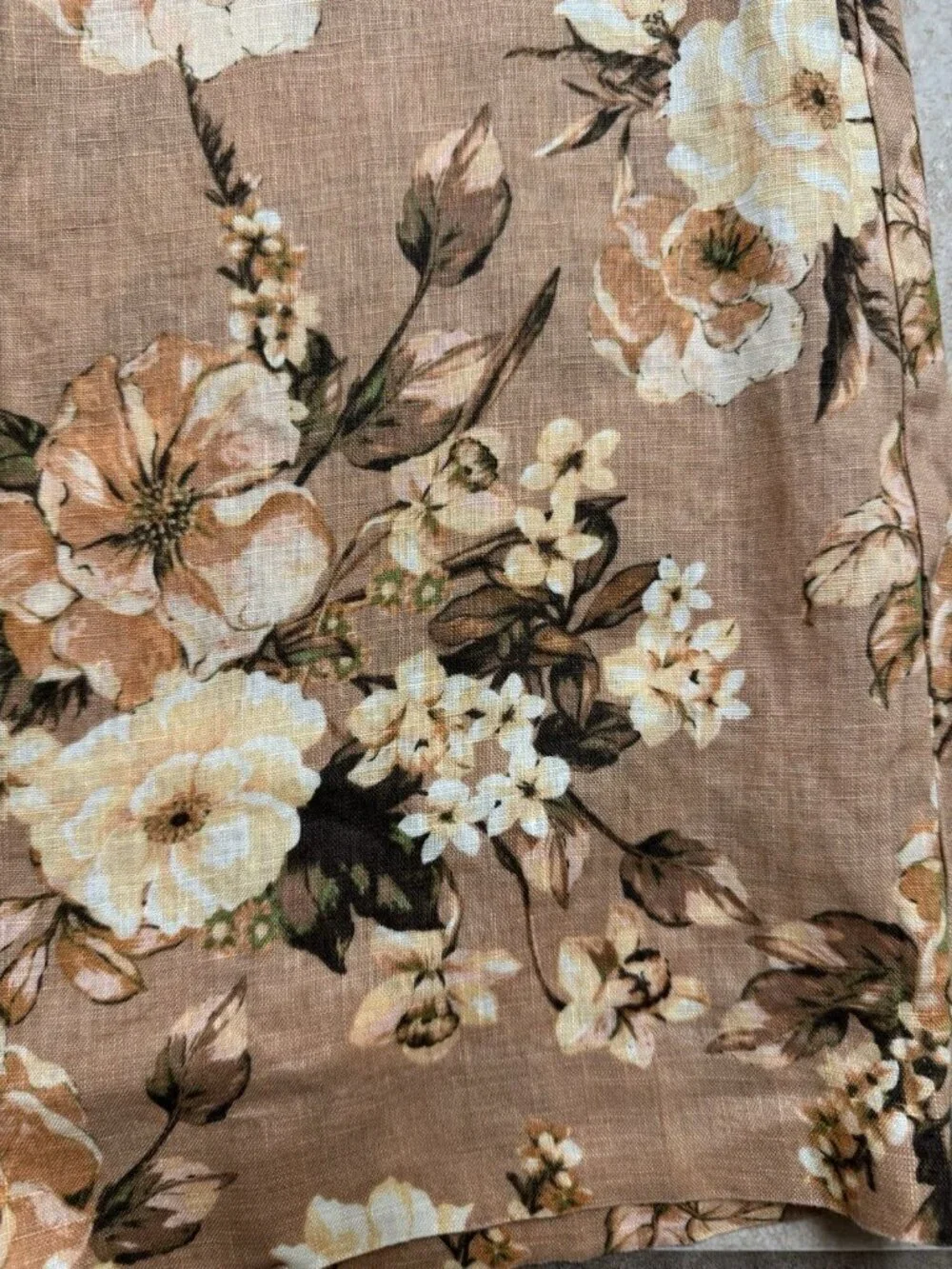 Mango Linen Floral Pants Size 2 Brown Wide Leg High Rise Boho